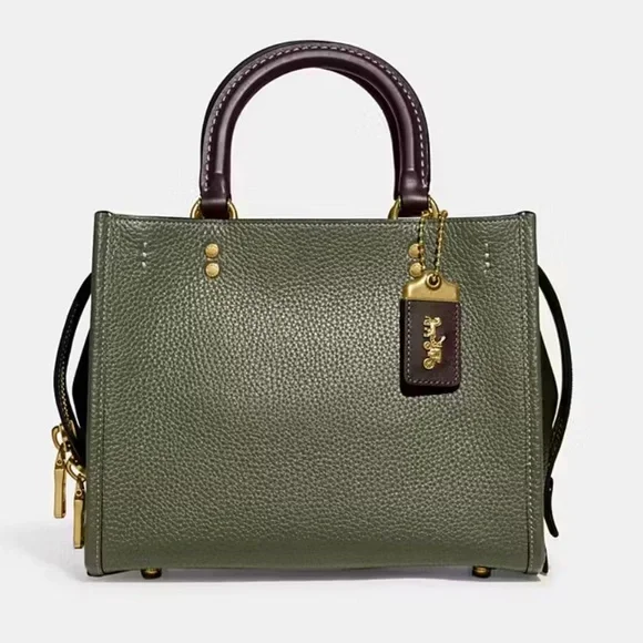 Coach Rogue 25 Color Block Satchel Amy Green and Large Dino Charm - Picture 15 of 15